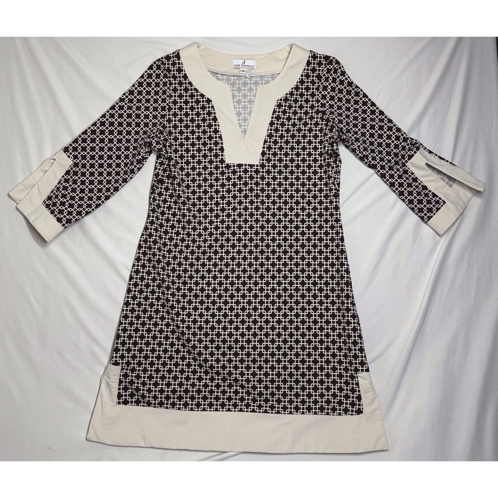 Jude Connally Holly Tunic Chain‎ Link Brown/White Dress Womens Size Small